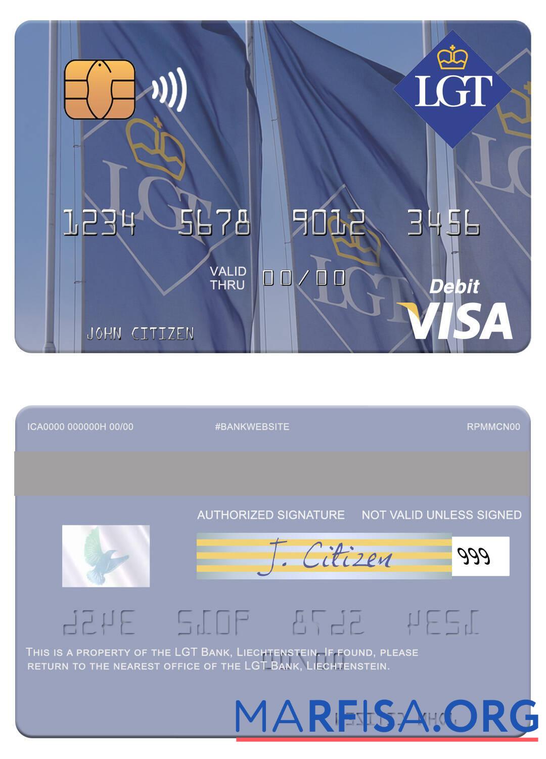 Realistic Liechtenstein LGT Bank visa debit card real example